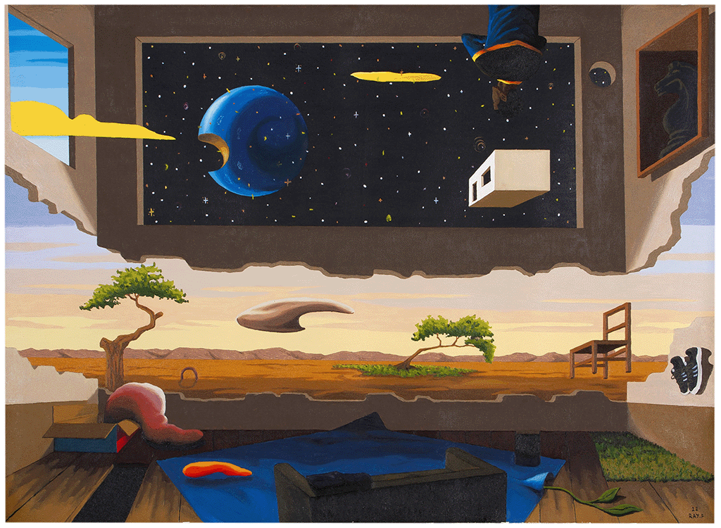 Raymond Fuyana. A dream about the moon, 2022. Oil and Acrylic on canvas. 80 x 108 cm (Courtesy of Guns & Rain)