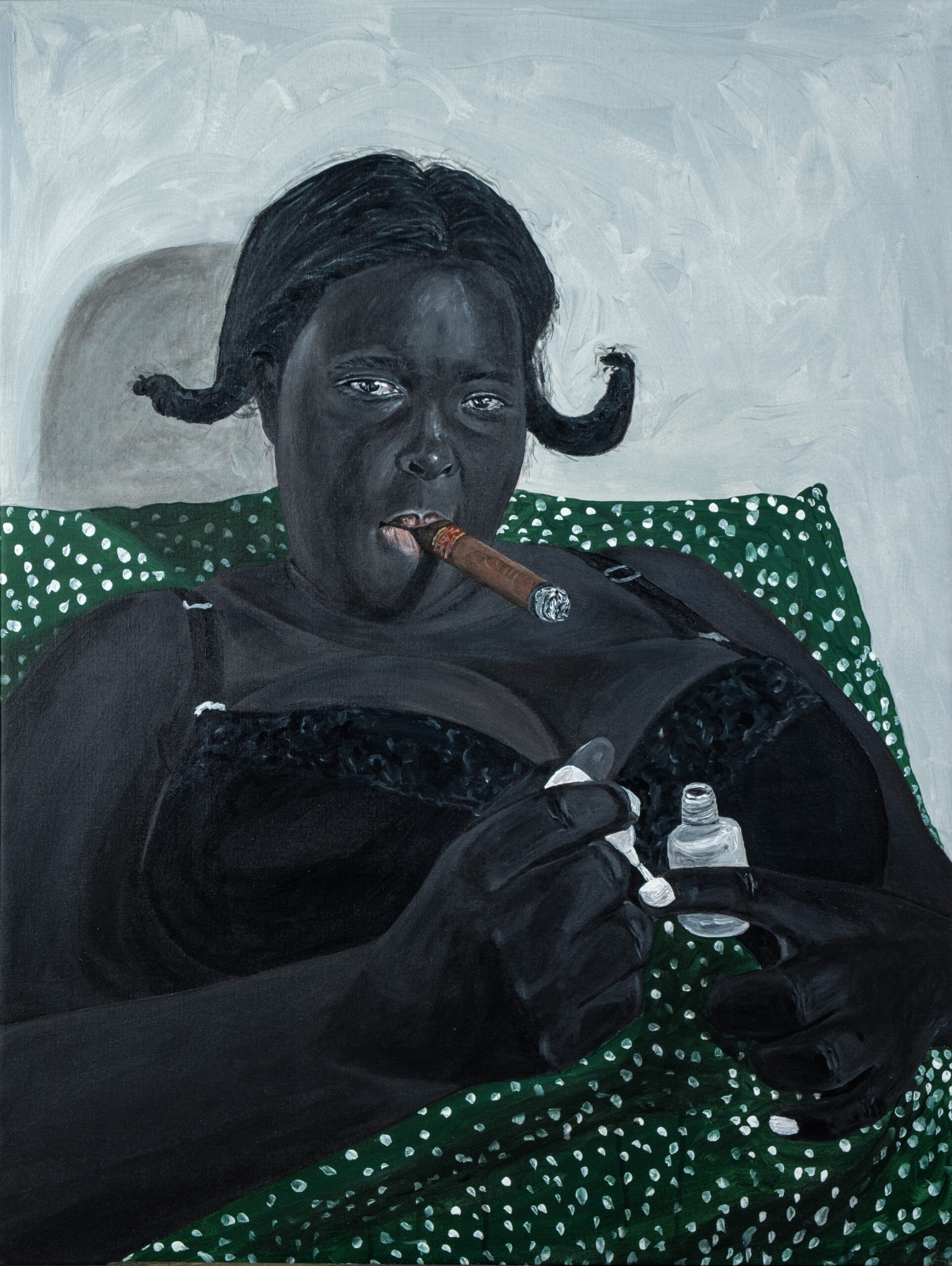 Sphephelo Mnguni. Royal Highness, 2022. 87 cm x 101.5 cm. Acrylic on canvas, unframed. (Courtesy of BKhz)
