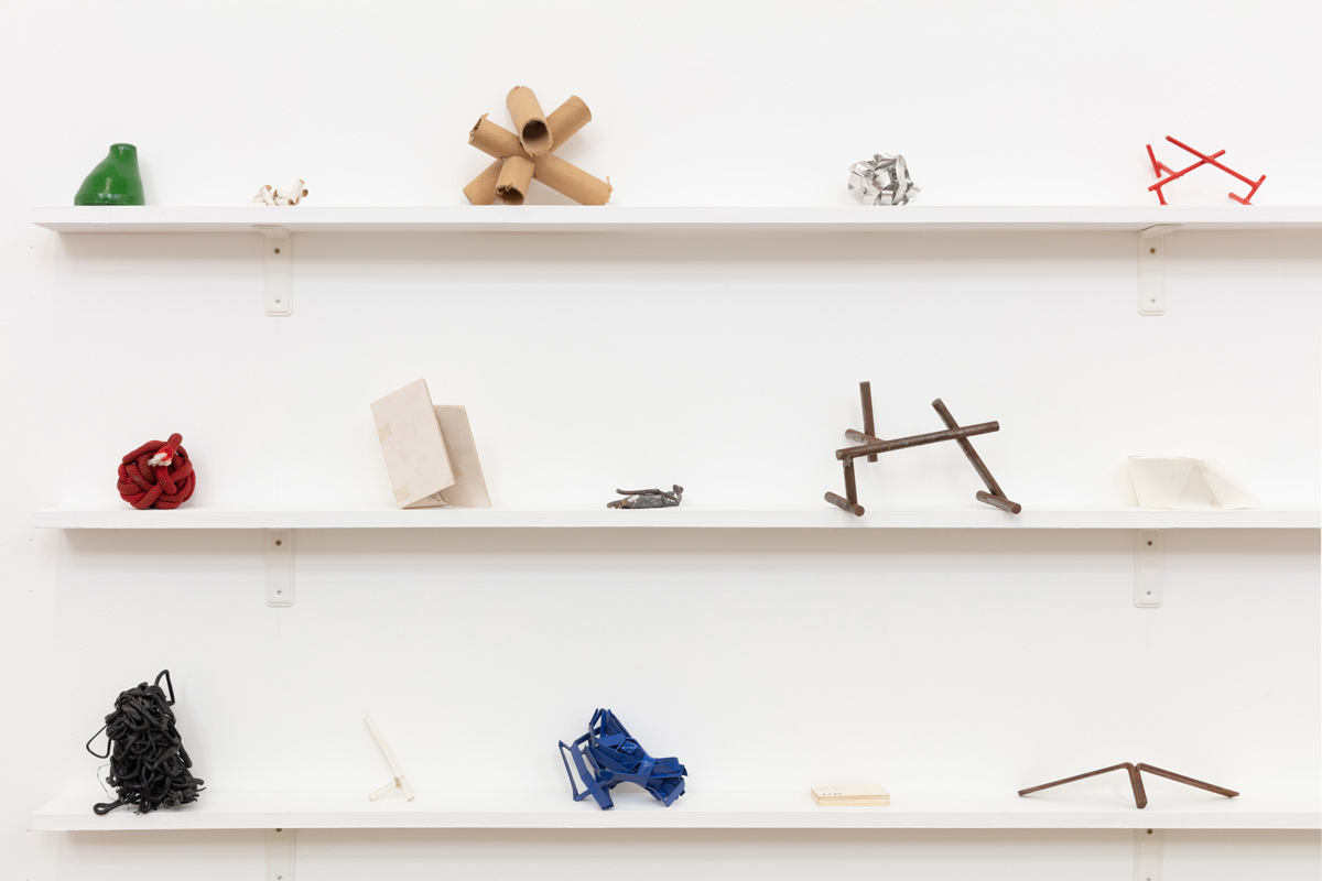 Kyle Morland. Various maquette on shelf (2009 - 2018) Mixed media installation, dimension variable (approximately 90 x 300 x 10 cm. Courtesy of Private Collection.