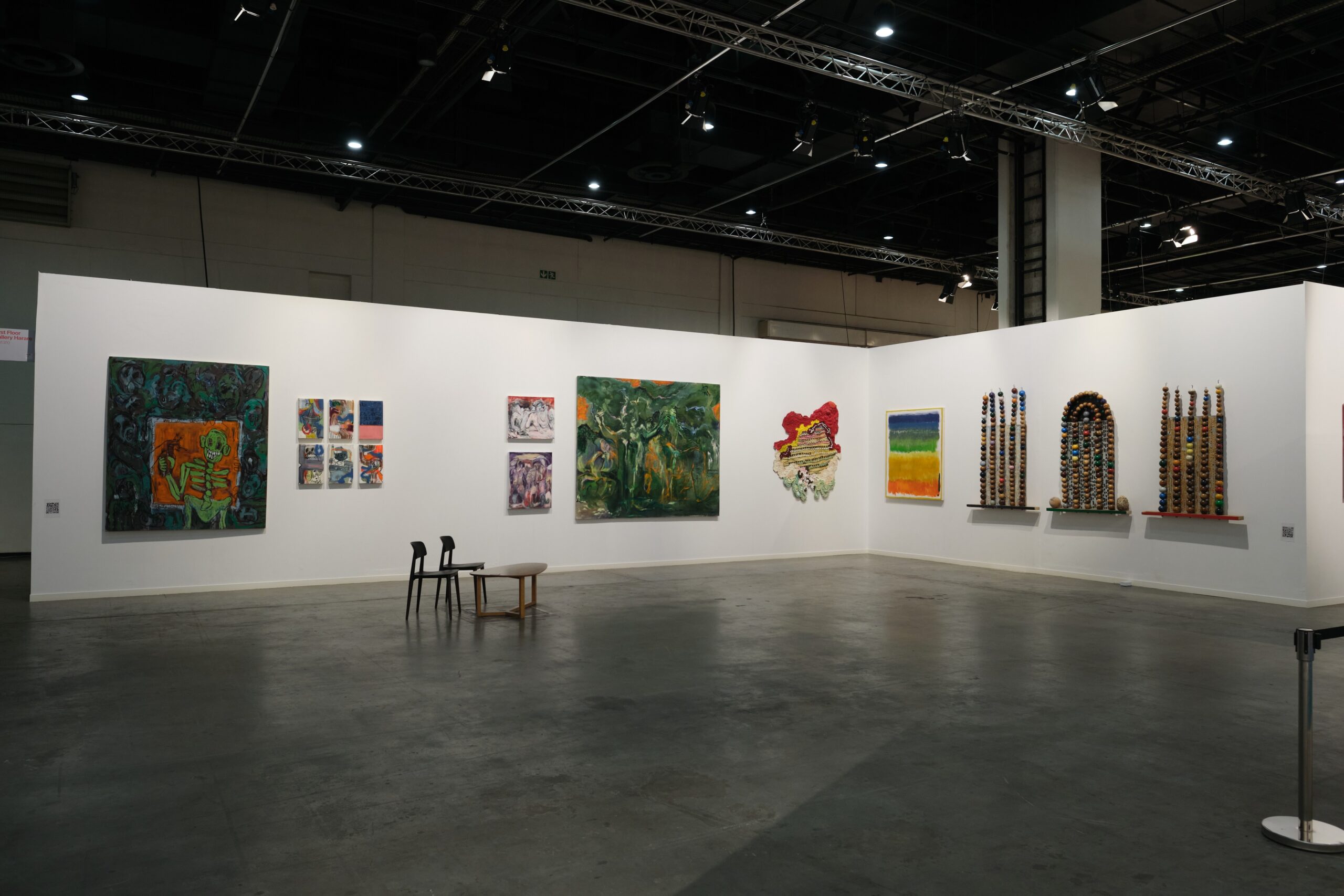 Installation view of First Floor Gallery Harare’s booth for the 2022 edition of FNB Art Joburg. (Image courtesy of FNB Art Joburg)