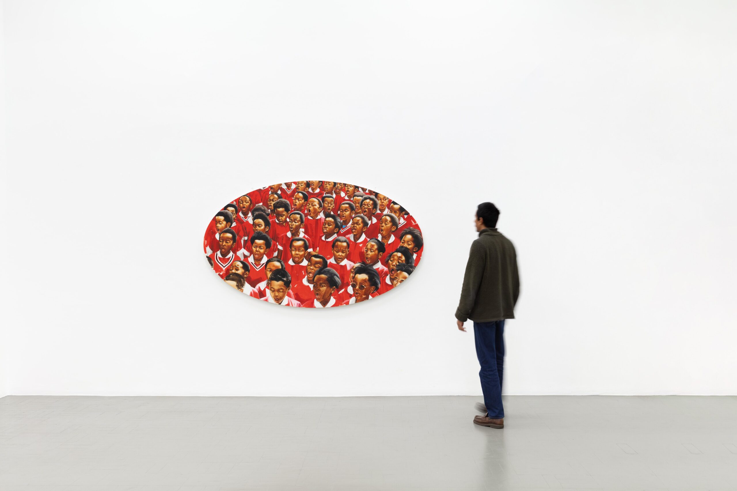 Meleko Mokgosi, Sefela ll, 2025, oil on canvas, 122 x 211cm