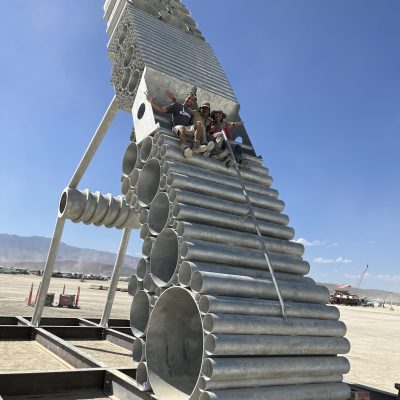 Usha Seejarim. Installation view of Resurrection of the Clothes Peg at Burning Man’s Black Rock City. 2022.  (Courtesy of the artist and Project Aikido)