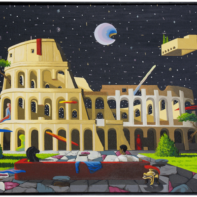Raymond Fuyana. Regular time: Rome. 2022. Oil and Acrylic on canvas. 60 x 84 cm (Courtesy of Guns & Rain)