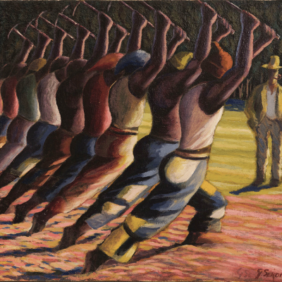 Gerard Sekoto. Song of the Pick, 1947. Oil on board. 49 x 70 cm. (South 32 Collection, Javett Arts Centre)