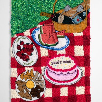 Talia Ramkilawan. I’d spend everyday with you/ if it’s enough to make you mine, 2022. Wool and cloth on hessian. 89 x 61 x 4 cm (Courtesy of WHATIFTHEWORLD)