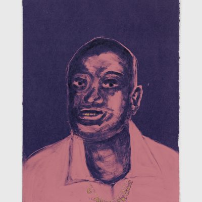 Lebogang Mabusela. U muhle yezwa, 2022. Oil-based monotype, acrylic and glitter on paper. 49.5 x 35.5cm unframed. (Courtesy of Stevenson)