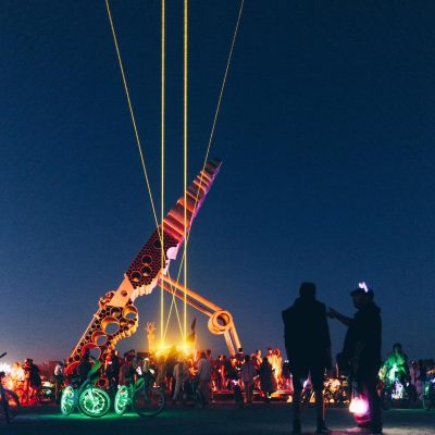 Usha Seejarim. Installation view of Resurrection of the Clothes Peg at Burning Man’s Black Rock City. 2022.  (Courtesy of the artist and Project Aikido)